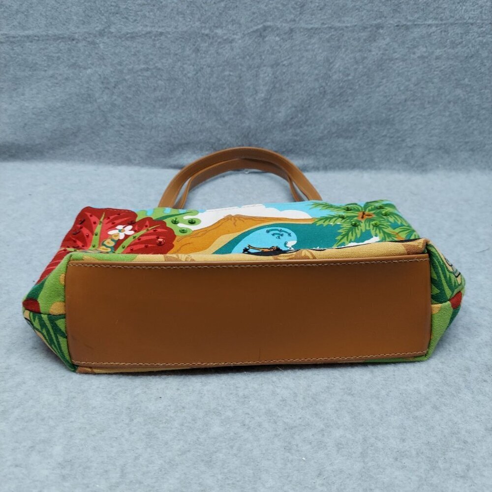 Surfer Woodie car Aloha Hawaii Hawaiian Print Canvas  Handbag With Leather Handl - Picture 13 of 13